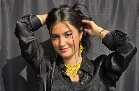 Collana e Orecchini Effetto Corallo in Vera Pelle Incisa a Laser – Colore Giallo