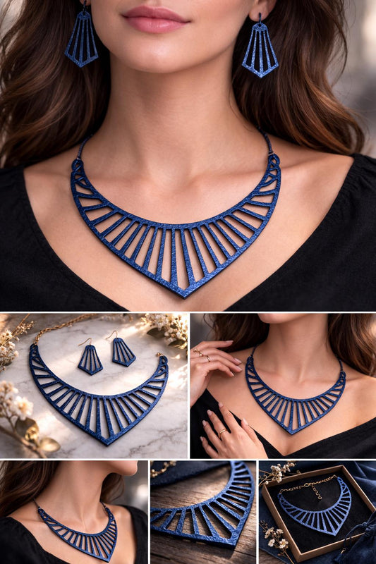 Collana e Orecchini in Vera Pelle – Design Lineare Geometrico Elegante Originale