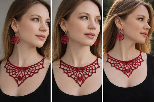 Collana Ragnatela con Orecchini – Vera Pelle – Gioiello Artigianale Elegante – Stile Unico Donna – Idea Regalo Originale