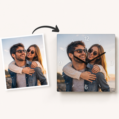 Orologio da Parete Personalizzabile con Foto – 30x30 cm Numeri Incisi Laser