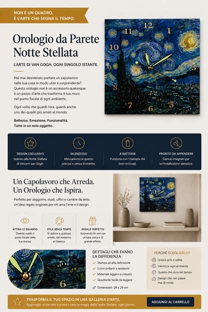 Orologio Notte Stellata — Van Gogh segna il tempo in modo diverso!