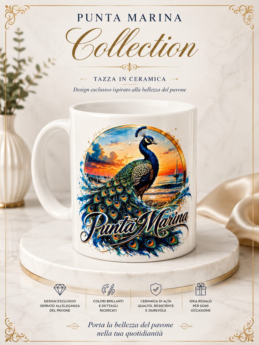 Tazza in Ceramica Punta Marina – Souvenir con Pavone