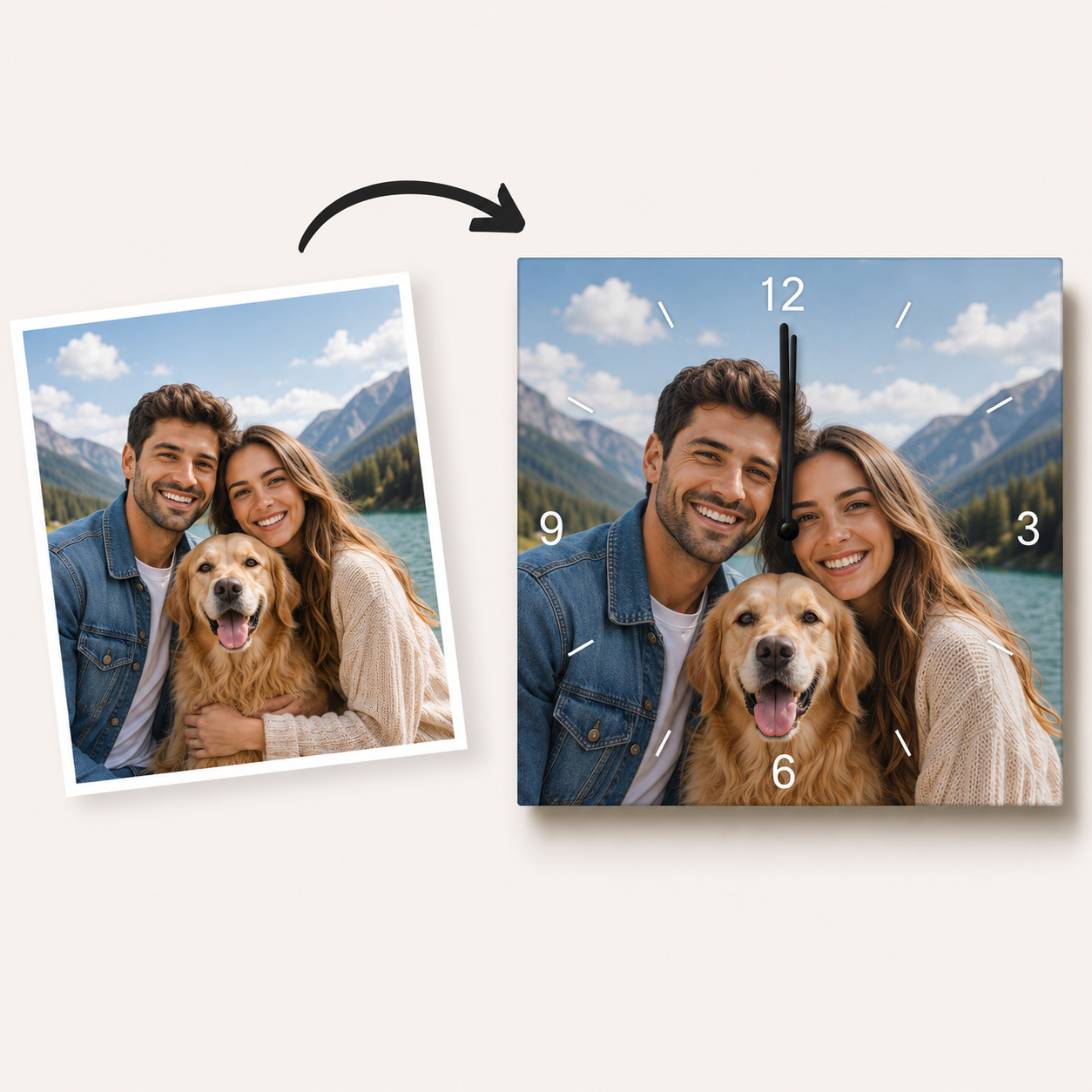 Orologio da Parete Personalizzabile con Foto – 30x30 cm Numeri Incisi Laser