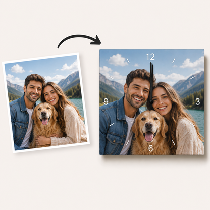 Orologio da Parete Personalizzabile con Foto – 30x30 cm Numeri Incisi Laser