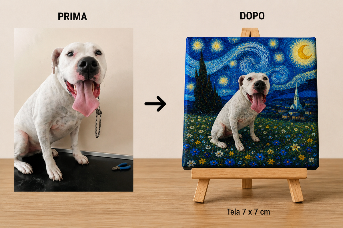 Ritratto su Tela con Cavalletto – Il tuo Animale in Stile Artistico 7x7 cm