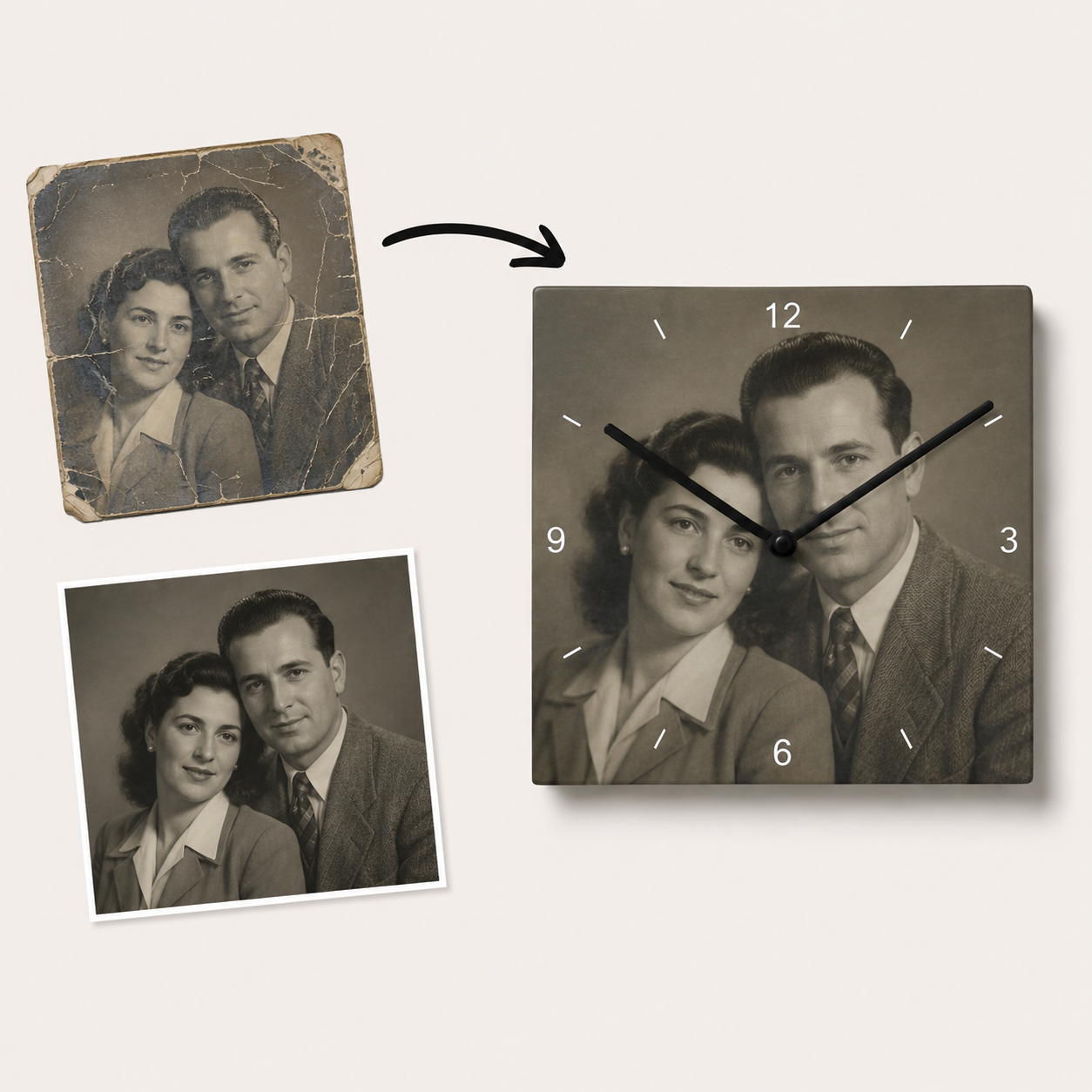 Orologio da Parete Personalizzabile con Foto – 30x30 cm Numeri Incisi Laser