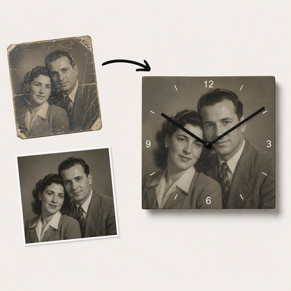 Orologio da Parete Personalizzabile con Foto – 30x30 cm Numeri Incisi Laser