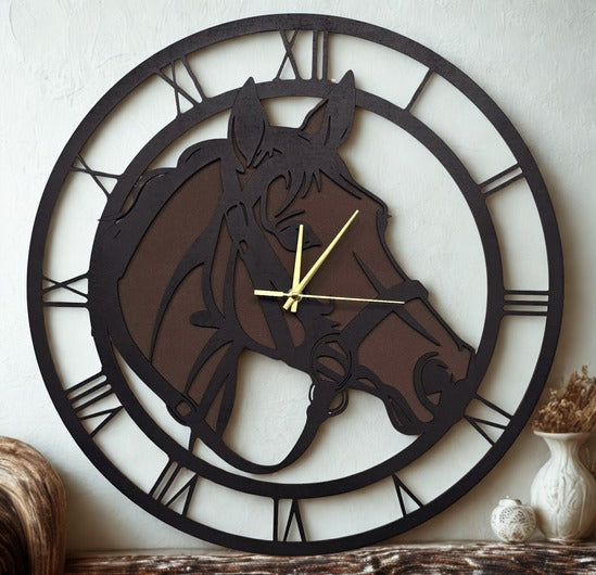 Orologio a tema Cavallo - in legno inciso laser