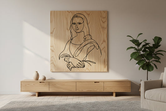 La Gioconda in linea continua incisa su Legno