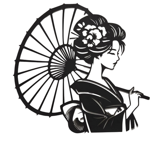 La Femminilità della donna Giapponese incisa su Legno