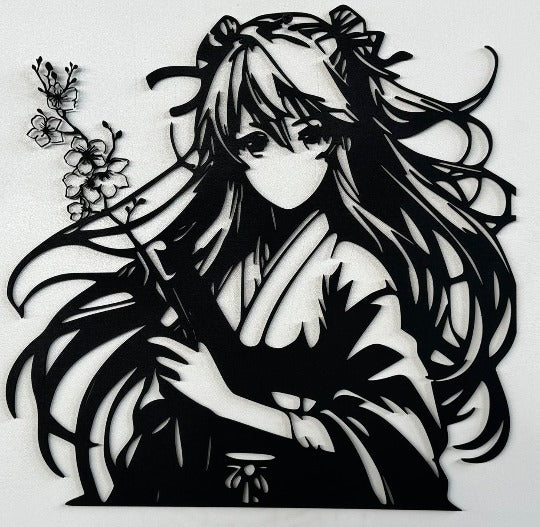 Ragazza in stile Manga incisa su Legno