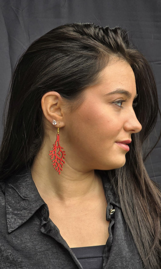 Orecchini Corallo in Vera Pelle Incisa Rosa Cipria / Rosso Oro / Marrone / Giallo / Blu / Rosso