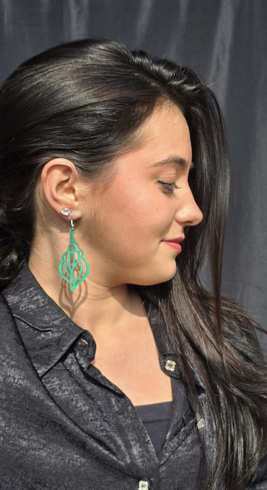 Orecchini a Conchiglia in Vera Pelle Incisa – Argento/ Blu/ Verde