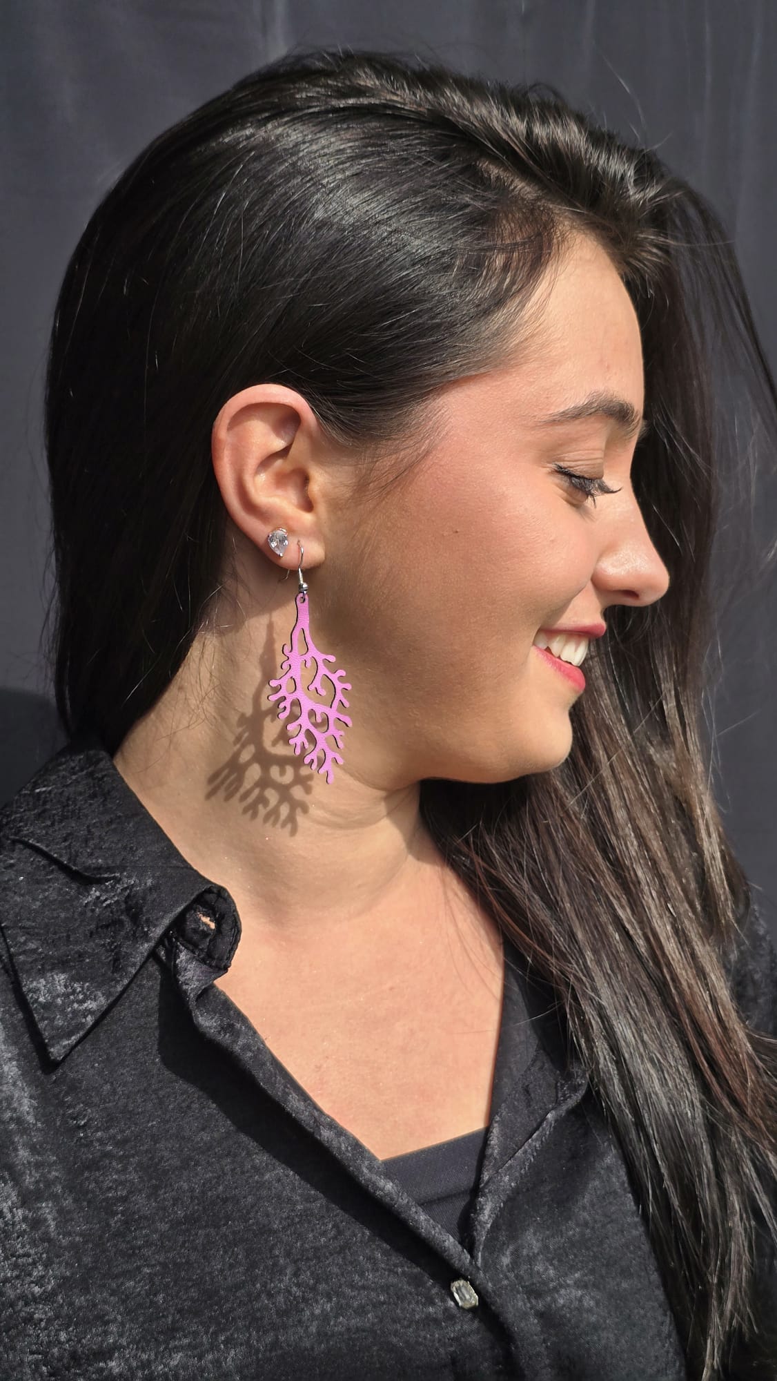 Orecchini Corallo in Vera Pelle Incisa Rosa Cipria / Rosso Oro / Marrone / Giallo / Blu / Rosso