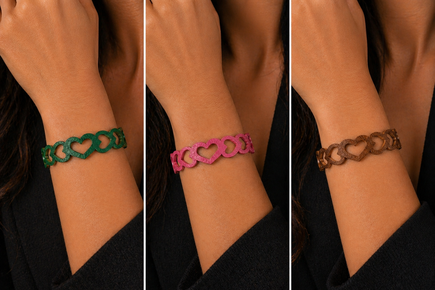 Bracciale in Vera Pelle – Cuori Intrecciati Taglio Laser