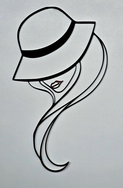 Volto Femminile con Cappello – Incisione su Legno Linea Continua