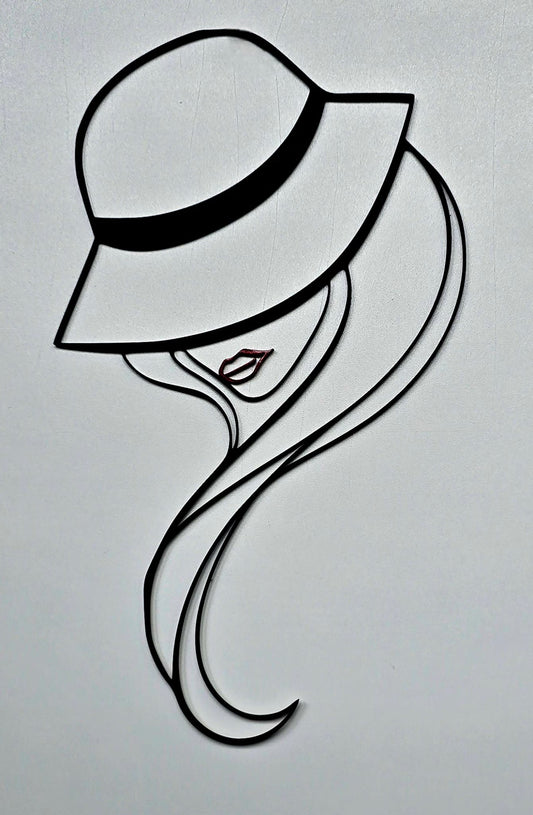 Volto Femminile con Cappello – Incisione su Legno Linea Continua