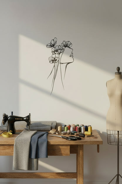 Donna e Papaveri in linea continua