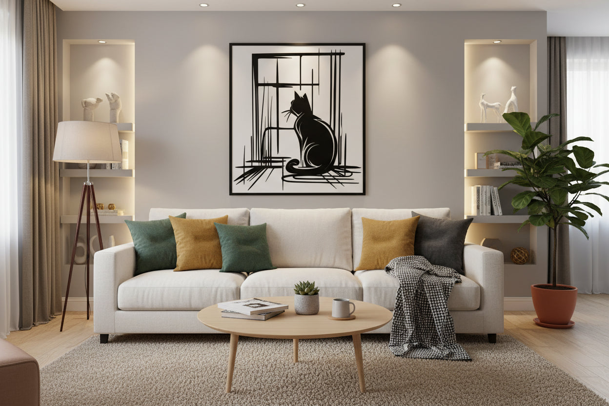 Gatto alla finestra inciso su legno