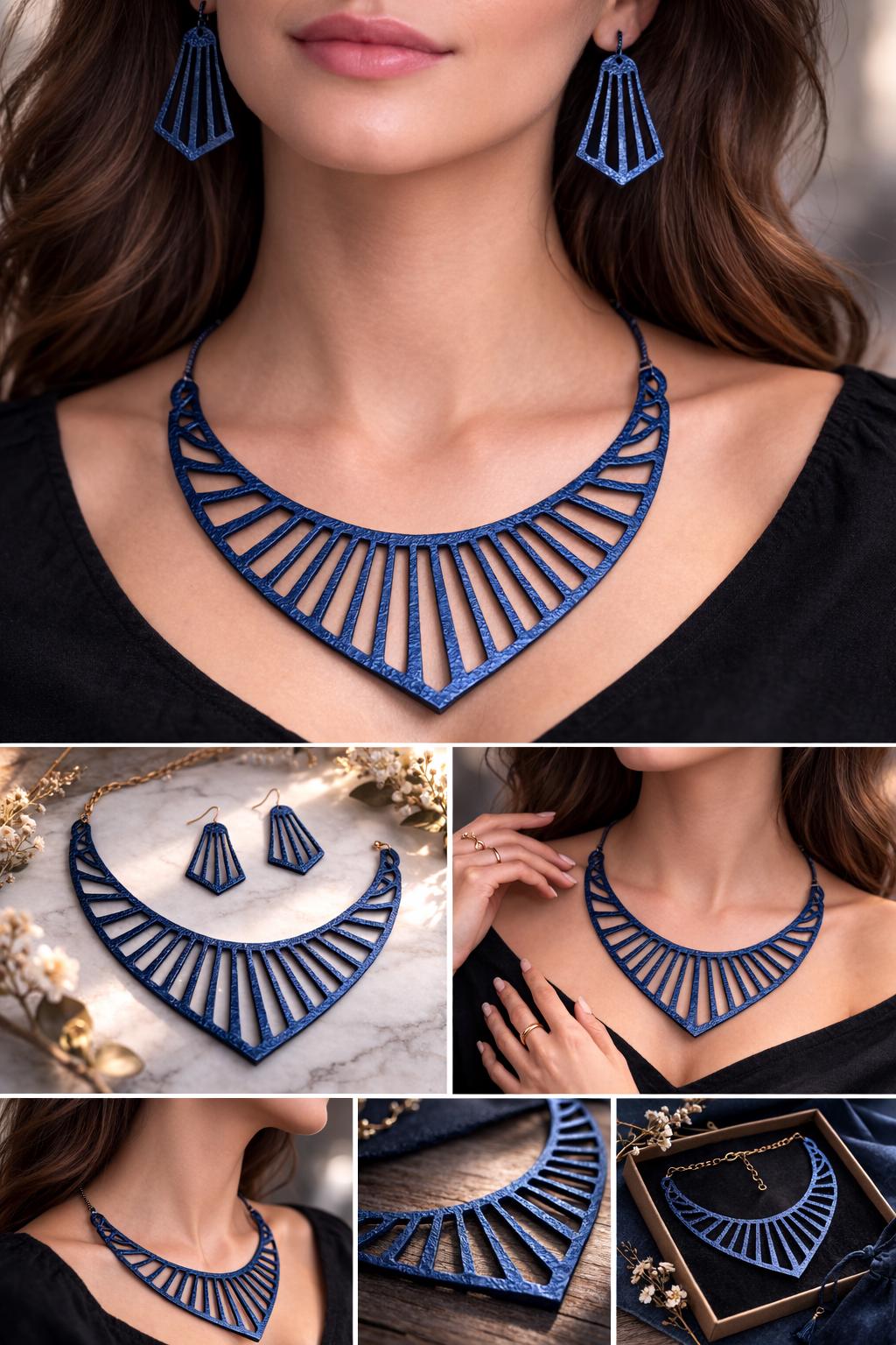 Collana e Orecchini in Vera Pelle – Design Lineare Geometrico Elegante Originale