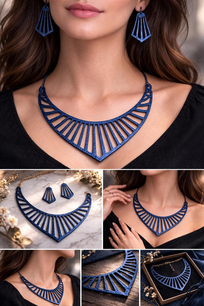 Collana e Orecchini in Vera Pelle – Design Lineare Geometrico Elegante Originale