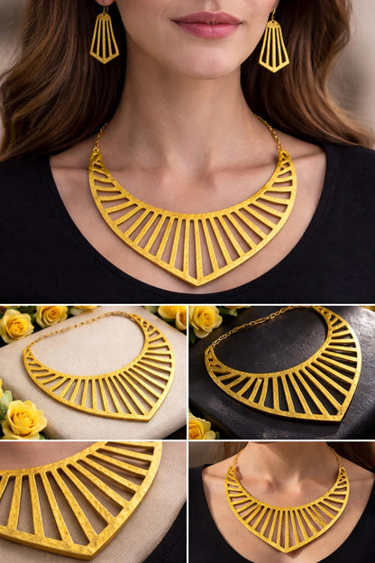Collana e Orecchini in Vera Pelle – Design Lineare Geometrico Elegante Originale