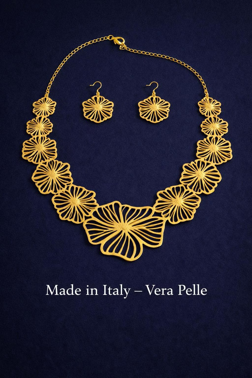 Collana e Orecchini in Vera Pelle – Design Floreale Elegante Originale