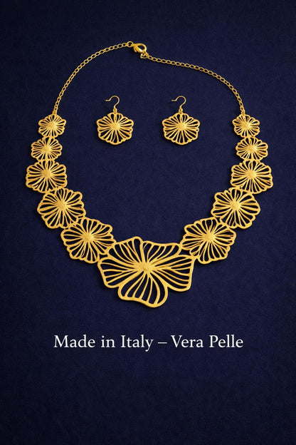 Collana e Orecchini in Vera Pelle – Design Floreale Elegante Originale