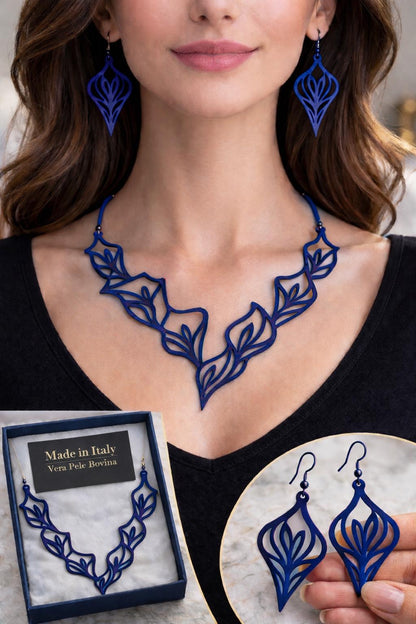 Collana e Orecchini in Vera Pelle – Design Floreale Calle Elegante Originale