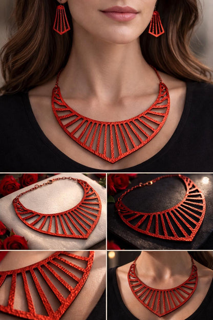 Collana e Orecchini in Vera Pelle – Design Lineare Geometrico Elegante Originale